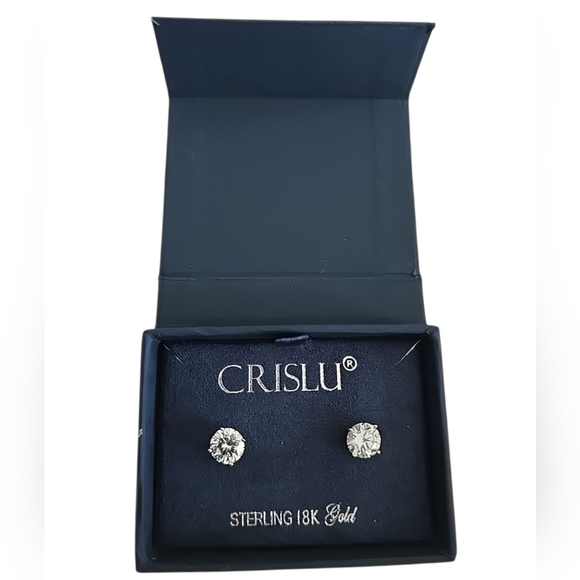 CRISLU Std Earrrings Sterling 18K Gold Cubic Zirconia Round Jewelry - Picture 1 of 7